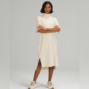 Lululemon LA Funnel Neck White Opal Pima Cotton T-Shirt Dress Size 6